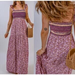 MSRP $49 Lavender Floral Shirred JUMPSUIT Size S | SAME DAY SHIP or NEXT DAY